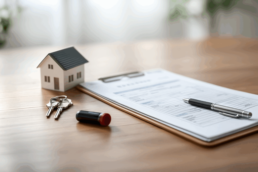 相続手続き・不動産・書類を象徴する書類と鍵の写真